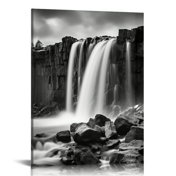 ARISTURING Black and White Rocky Waterfall Pictures Paintings on Canvas Wall Art Prints for Wall Decor Living Room Modern Grace Landscape Sea Beach Canvas Print Artwork Home Decorations