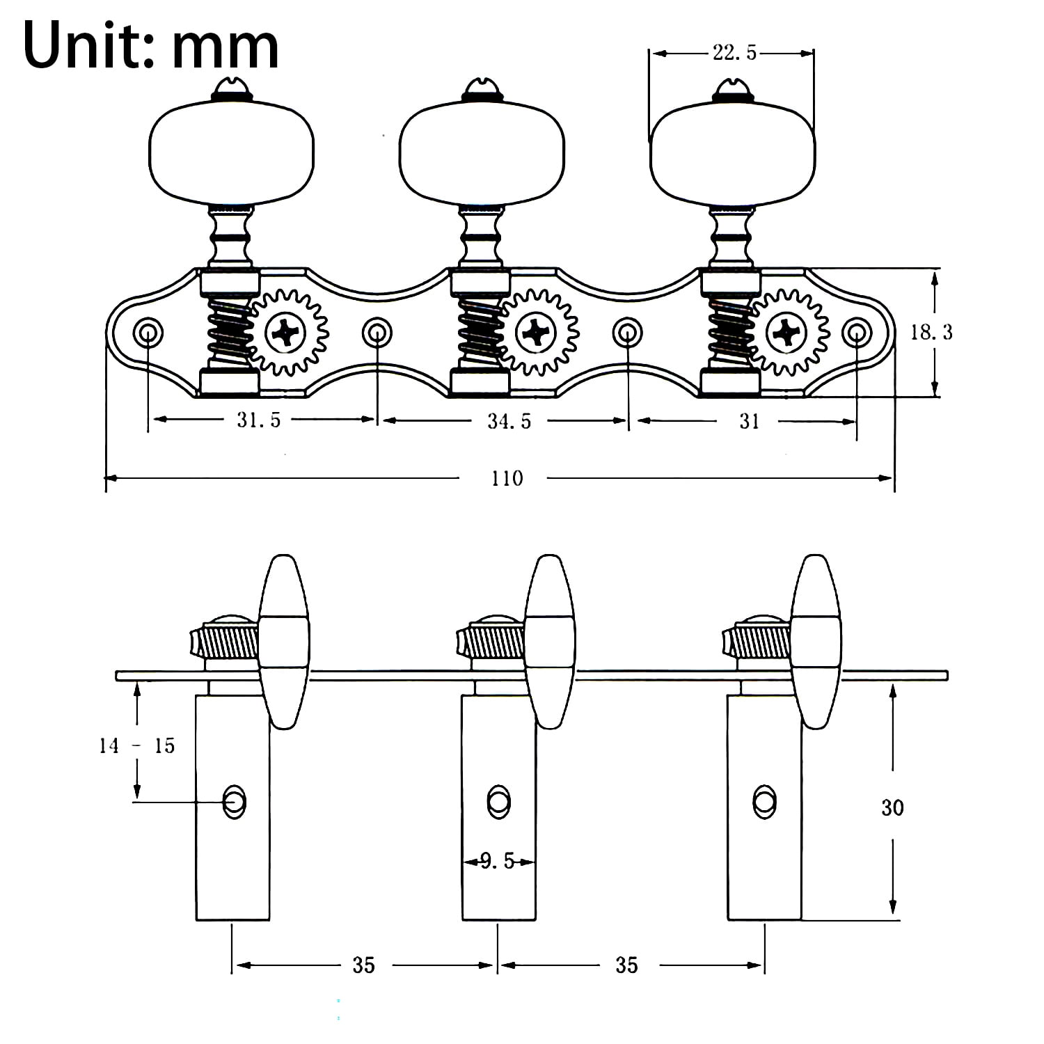 LOOKSEVEN 3Left + 3Right Guitar Tuner Machine 1:18 Gear Ratio for Classical Guitar - Gold