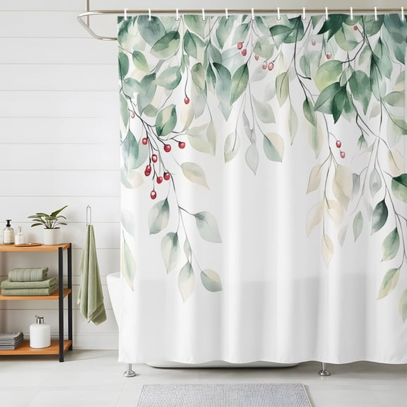 Eucalyptus Leaves Shower Curtains for Bathroom, Spring Botanical Pastoral Watercolor Waterproof Fabric Shower Curtain, Decorative Bathroom Curtain for Bathtub, 72"x78" , No Hooks Included