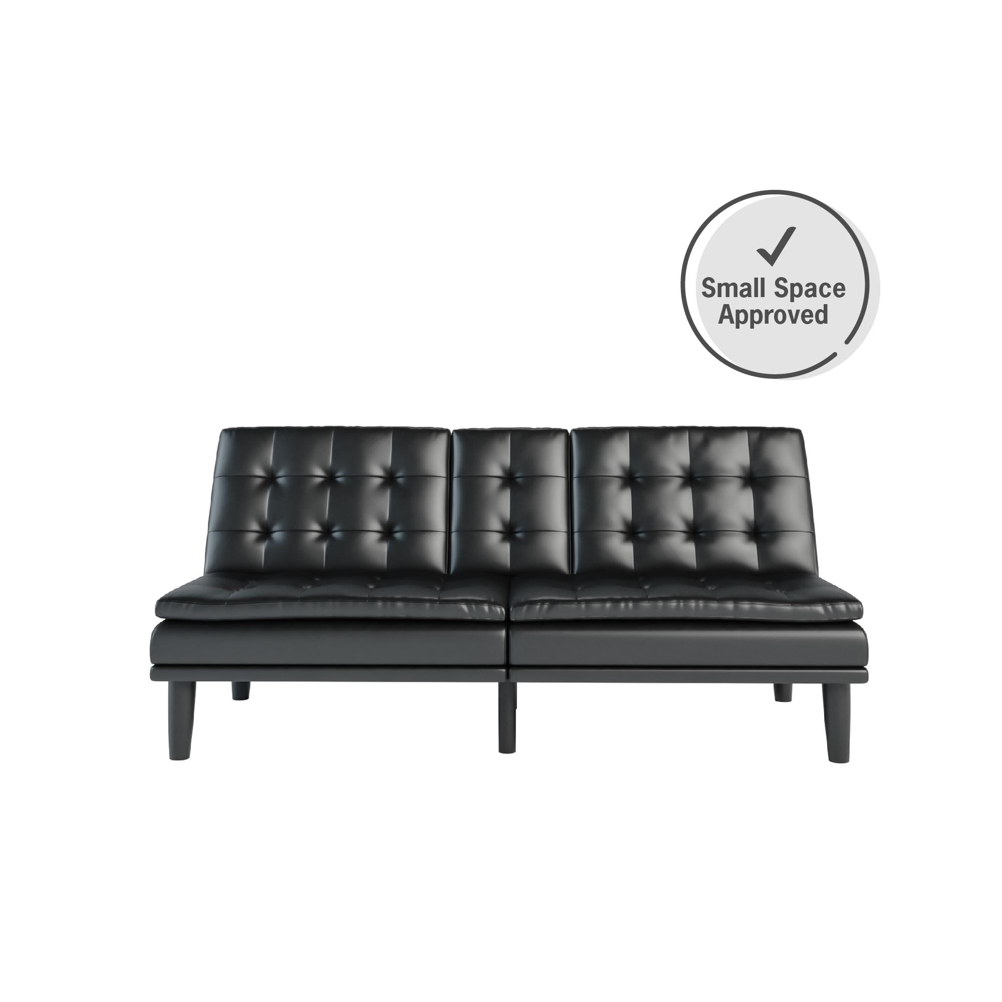 Mainstays Memory Foam Faux Leather, Black Faux Leather Futon With Cup Holders