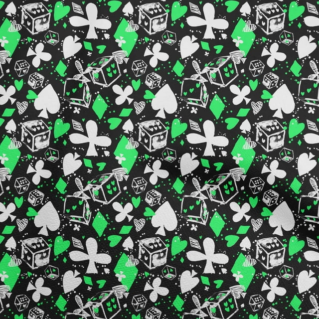oneOone Cotton Silk Light Green Fabric Poker Card Sewing Craft Projects Fabric Prints By Yard 42 Inch Wide