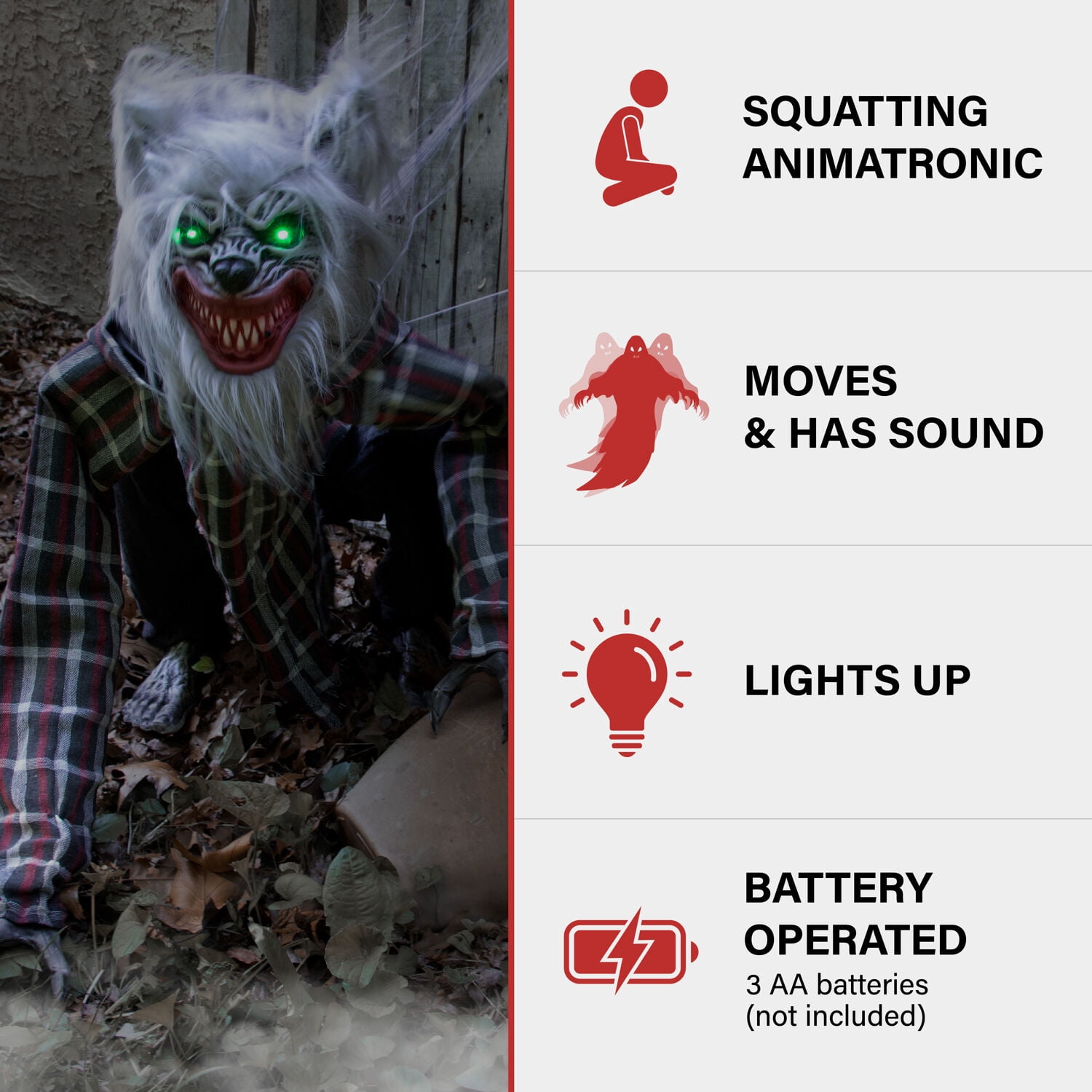 Haunted Hill Farm 30 in Werewolf Animatronic with Lights and Sound, HHWOLF-4FLSA