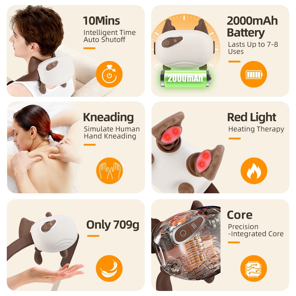 Bionic Heated Massager, Cordless Neck and Shoulder Massager with 3 Massage Modes 2 Heat, Heated Kneading Massager for Neck with Adjustable Strap, Beige
