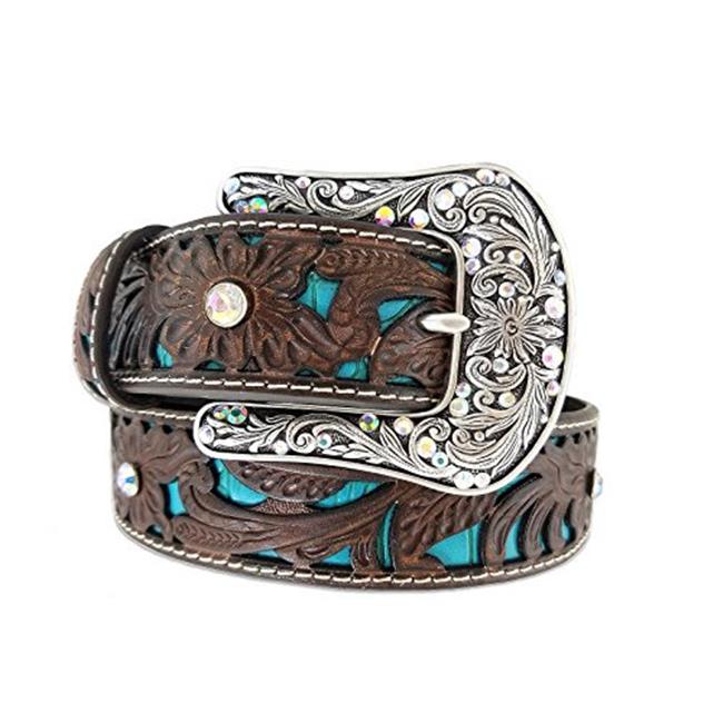 Womens Tooled Turquoise Leather Inlay 