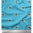 thumbnail image 1 of Soimoi Blue polyester Crepe Fabric Boxes & Artistic Leaves Print Sewing Fabric Yard 42 Inch Wide, 1 of 1