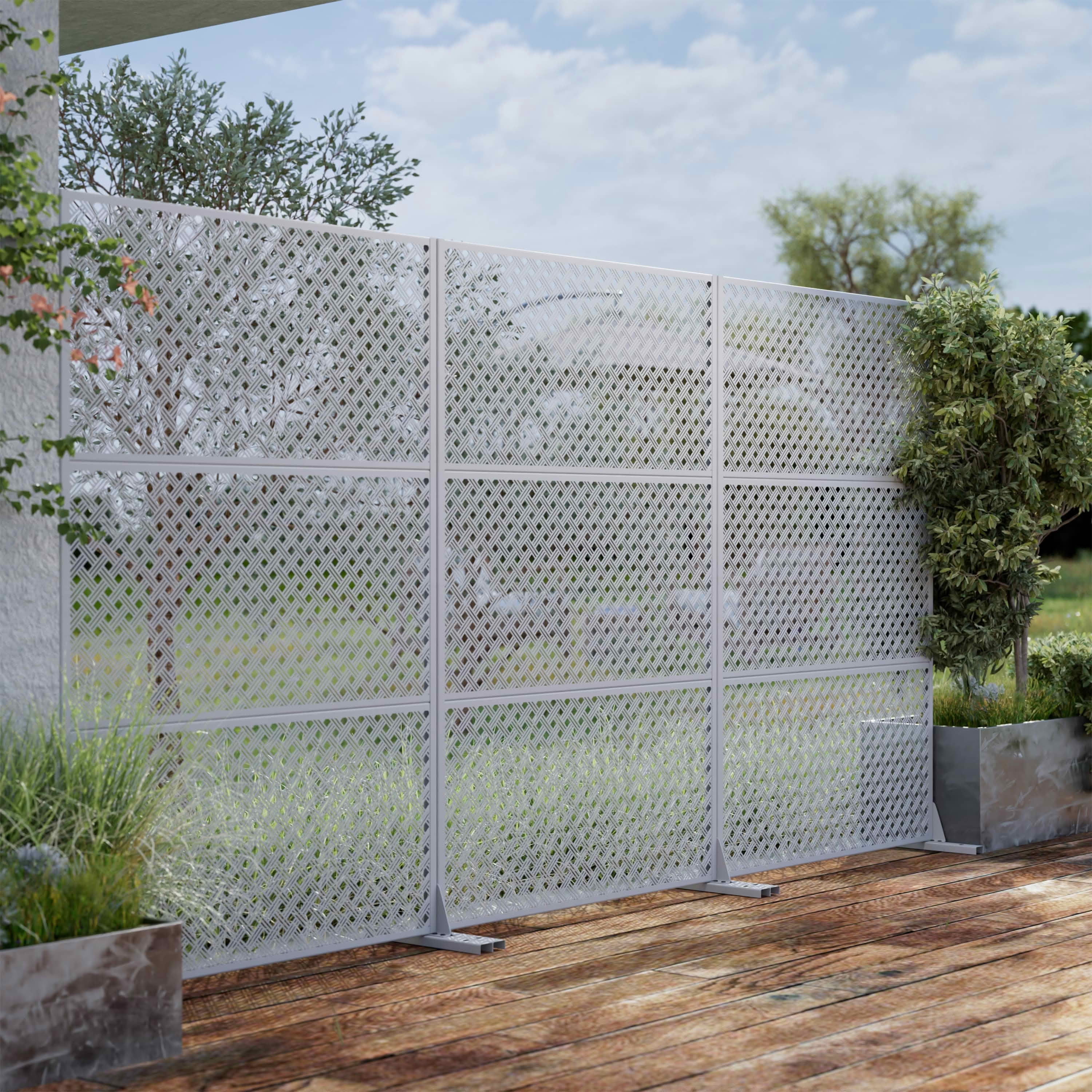 MAYEERTY 72x47x16 Inch White 2-Grid Woven Rectangular Galvanized Steel Privacy Screen, 3 Piece Set for Outdoor Garden