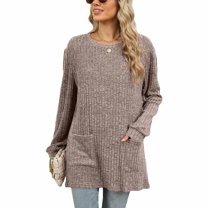 SWSMCLT Women's Soft Top Long Sleeve Sweater Warm Holiday Knit Winter Fall Fashion Tunic Top Spandex Crewneck Coffee XX-Large