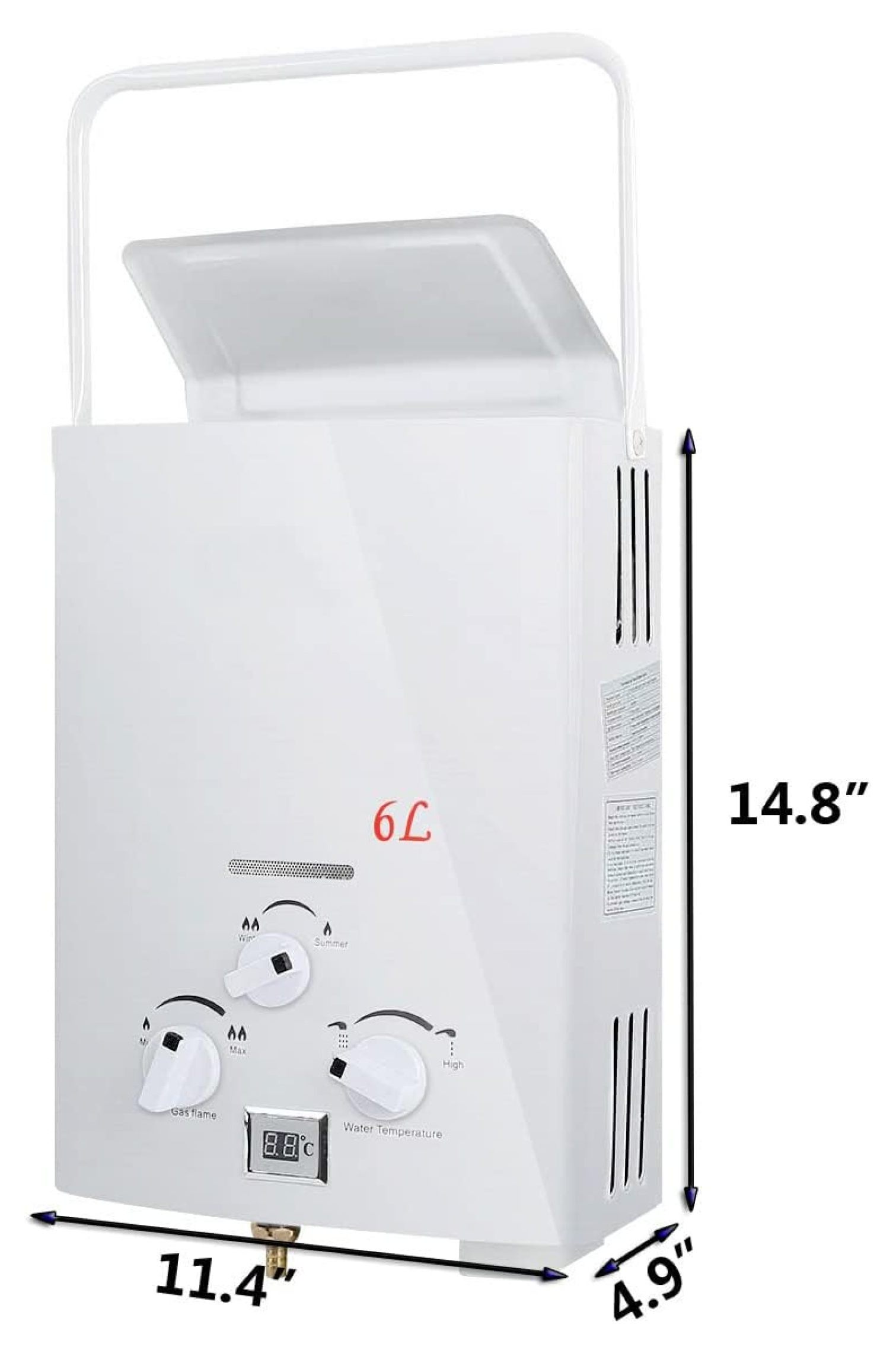 Water Heater Tankless 6L Propane Gas Hot Water Heater LPG Stainless Steel (TCHOMEJ0101911X-A01-2021)