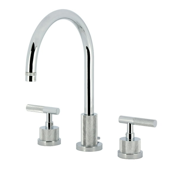 Kingston Brass KS8921KNL Convergent Two-Handle 3-Hole Deck Mount Widespread Bathroom Faucet with Knurled Handle and Brass Pop-Up in Polished Chrome