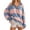 Pink, variant on ShomPort Womens Striped Color Block Oversized Sweatshirt V-Neck Button Down Long Sleeve Pullover Tops