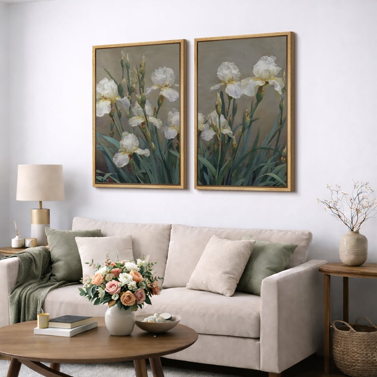 Framed Canvas Wall Art Set of 2 Vintage Floral Botanical Prints