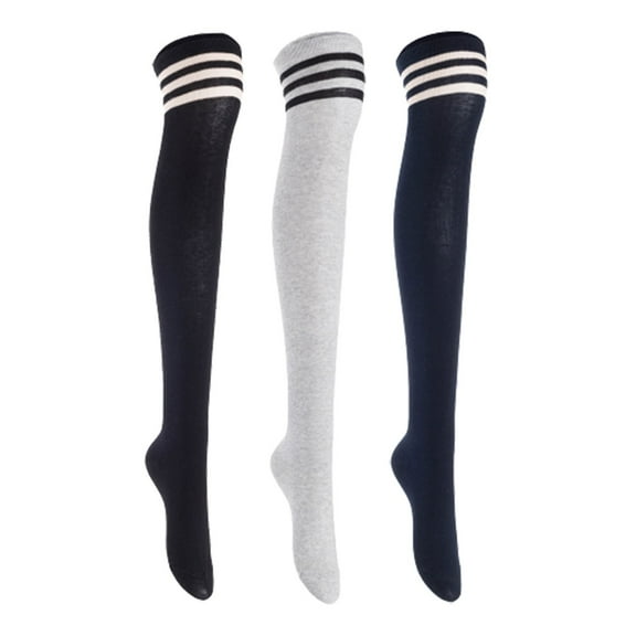 Lian LifeStyle Women's 3 Pairs Adorable Comfortable Soft Thigh High Over Knee High Cotton Socks, Size 6-9, JMYP1022 Black, LightGrey, Navy