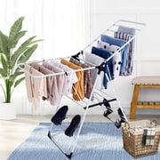 Casart Sturdy Steel Clothes Drying Rack, Space-Saving Adjustable & Foldable Drying Rack with Shoe Holder & 2 Shelves