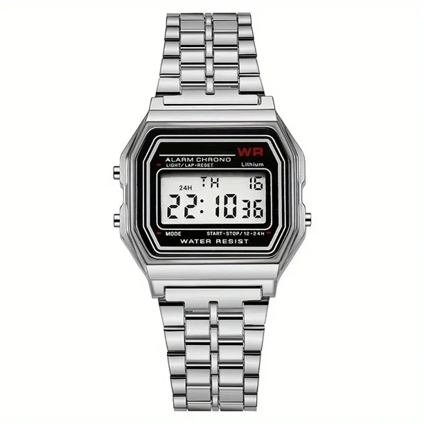 Relojes con correa de acero F91W, reloj para mujer, reloj de negocios para hombre, reloj de pulsera deportivo digital LED multifunción, reloj electrónico con
