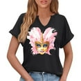 thumbnail image 6 of Sexlip Womens Short Sleeve Top V Neck Mask Print Loose Sleeve Design Soft Fabric for Casual Outings Black S, 6 of 6