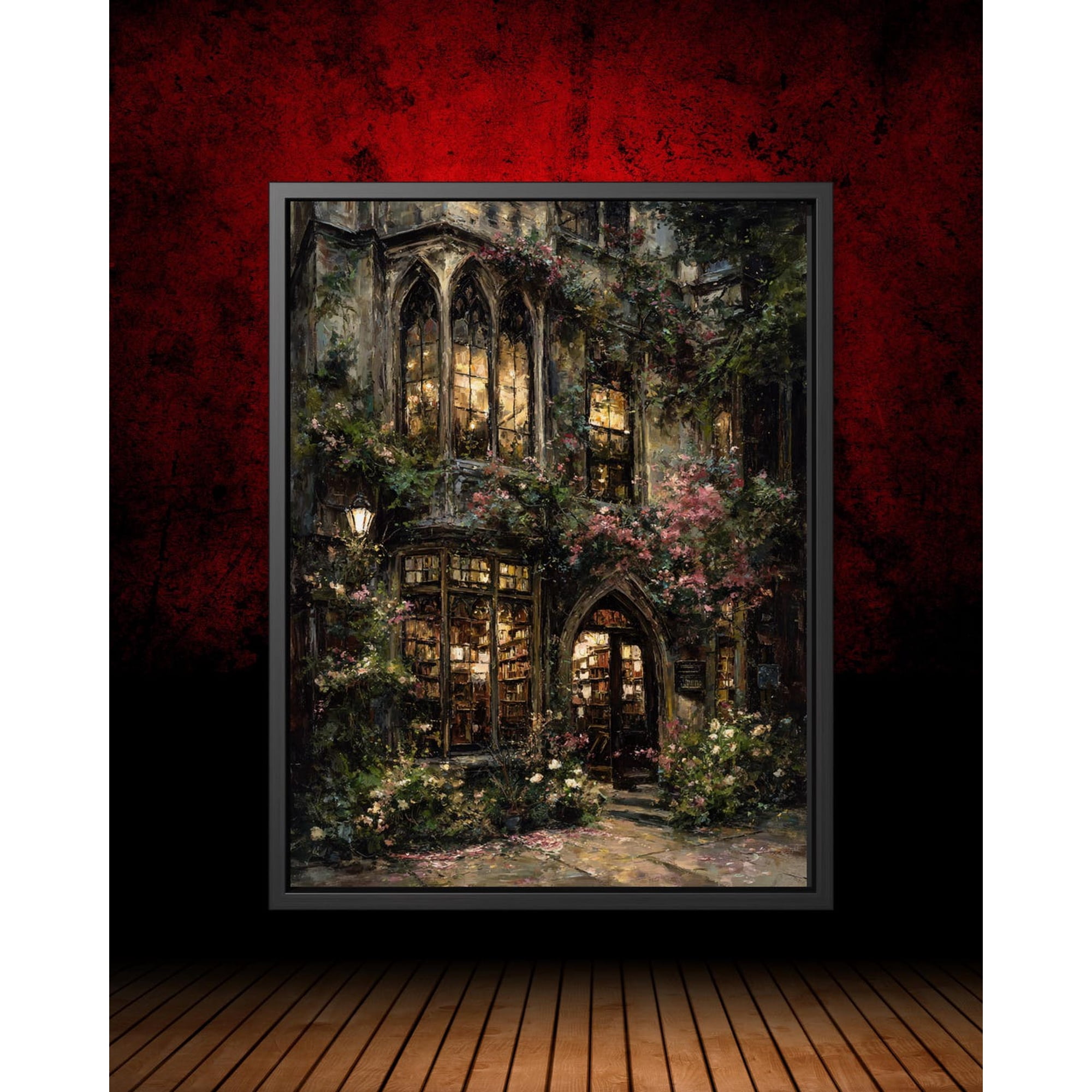 Gothic Bookstore Roses Wall Art Print Dark Academia Library Decor Unframed Paper Print