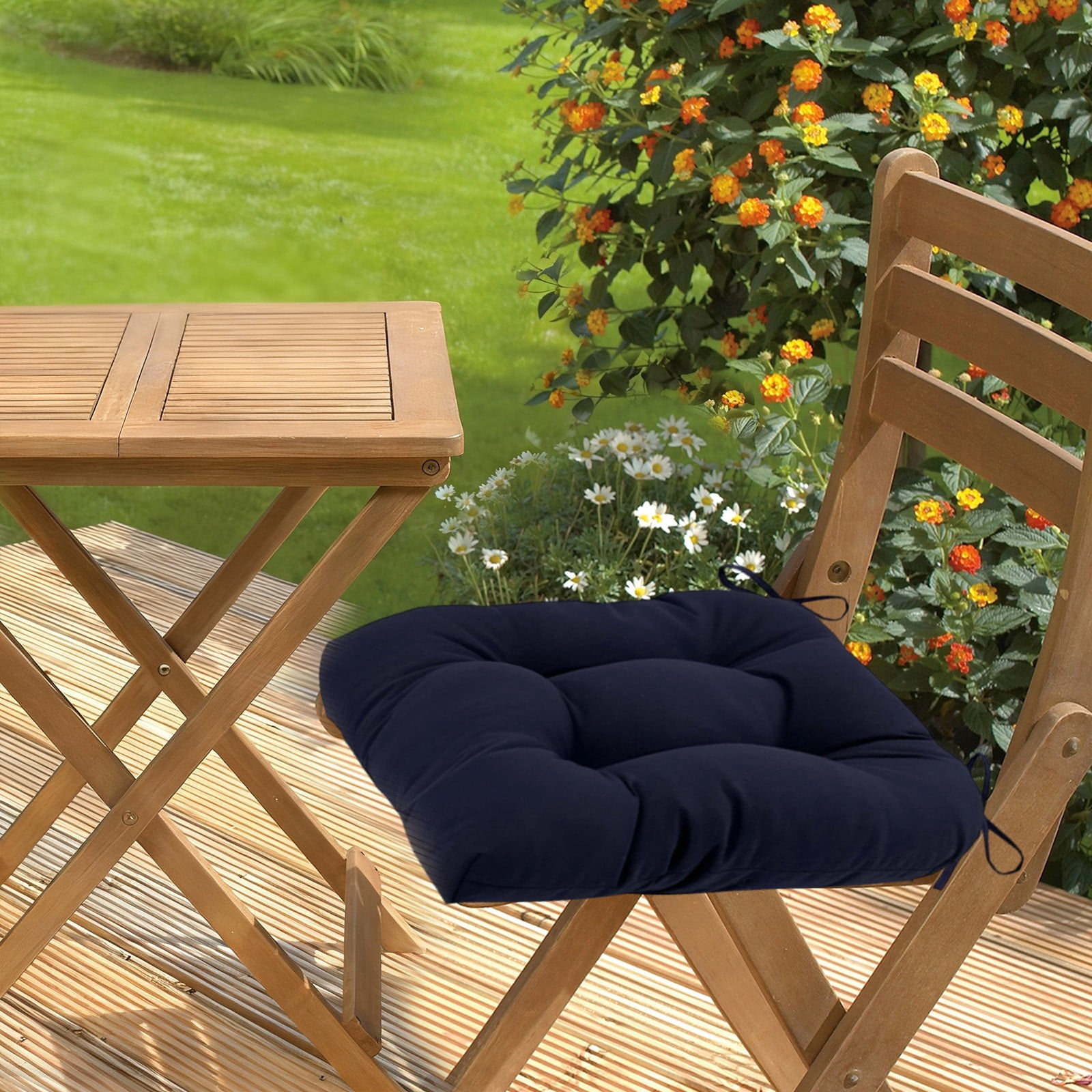 Outdoor Chair Cushions Set of 2 with Ties, 19x19 Inch Waterproof Patio Seat Cushions, Tufted High-Density Foam Pads for Garden Furniture, Indoor/Outdoor Use for Patio, Kitchen, Office
