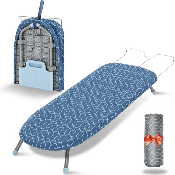 KK KINGRACK Foldable Ironing Board, Portable Iron board with Iron Rest and 2 Heat -Resistant Covers, Space Saver, Blue+Gray