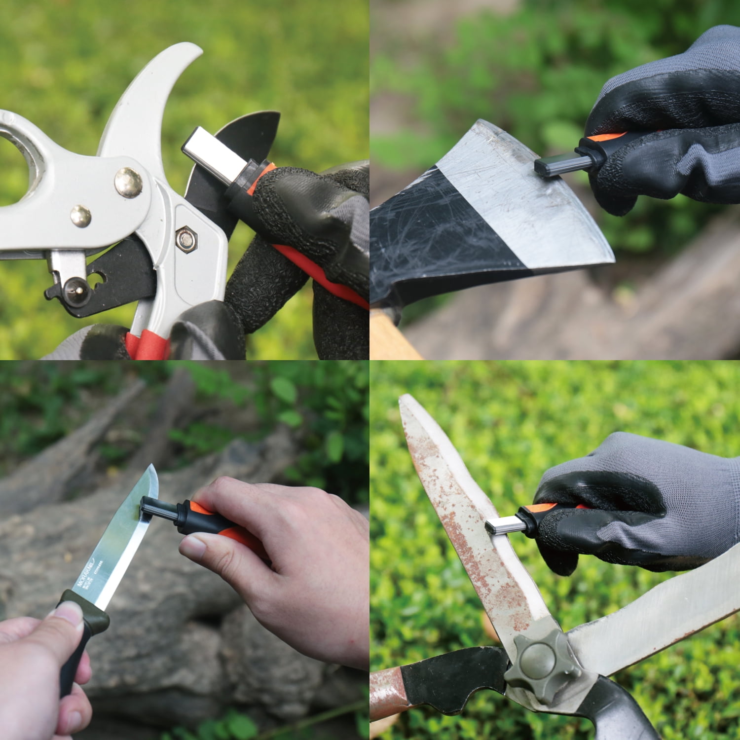Orange Ninja All-in-1 Garden Tool & Knife Sharpener for Lawn Mower Blade,Scissors, Axe, Hatchet, Machete, Pruner, Hedge Shears by Sharp Pebble