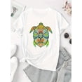 thumbnail image 2 of Women's Fashion Turtle Print T-Shirt, Casual Crew Neck Short Sleeve Top, Polyester 95% Spandex 5%, Medium Stretch Knit Fabric, All-Season Animal Pattern Tee, 2 of 6