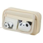 Promotional Sales! Pencil Case, Hilingoto Stationery Pencil Case Beige, Cute Panda Pencil Case Large Capacity for Adults Aesthetic Pencil Case Kawaii Pencil Pouch Cute with Zipper Preppy Pen Bag