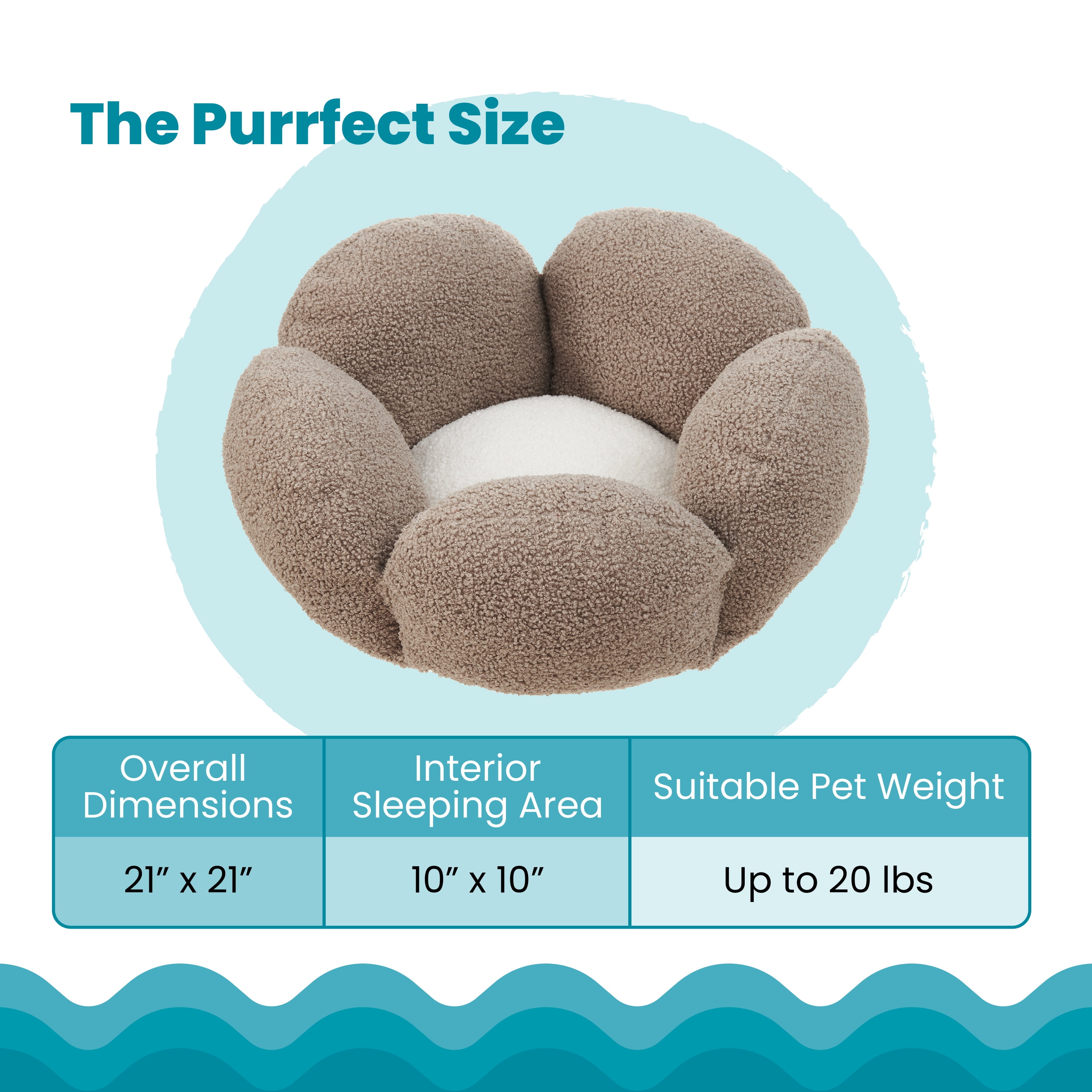 Catstages Purrfect Petals Flower Cat Bed with Plush Support and Raised Sides, Tan, 21 in - Secure, Soft, Comfortable Bed for Cats and Kittens