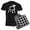 With Checker Pant, variant on - White Pug Pajamas - Men's Dark Loose Fit Cotton Pajama Set
