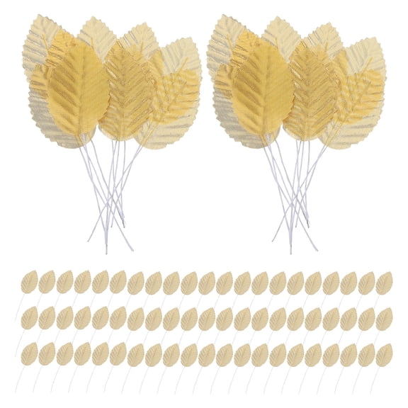 LIFKOME 100Pcs Realistic Golden Leaf Embellishments for Floral Arrangement Decor