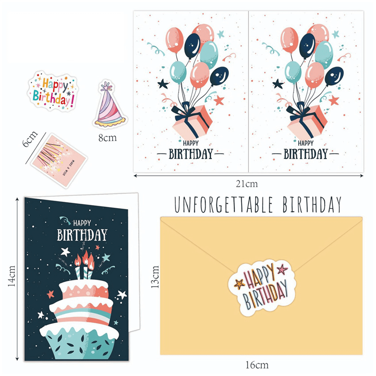 100Pcs Uniqe Birthday Cards with Envelopes and Stickers,Greeting Cards Birthday Cards Pack, Birthday Card Pack for Kids