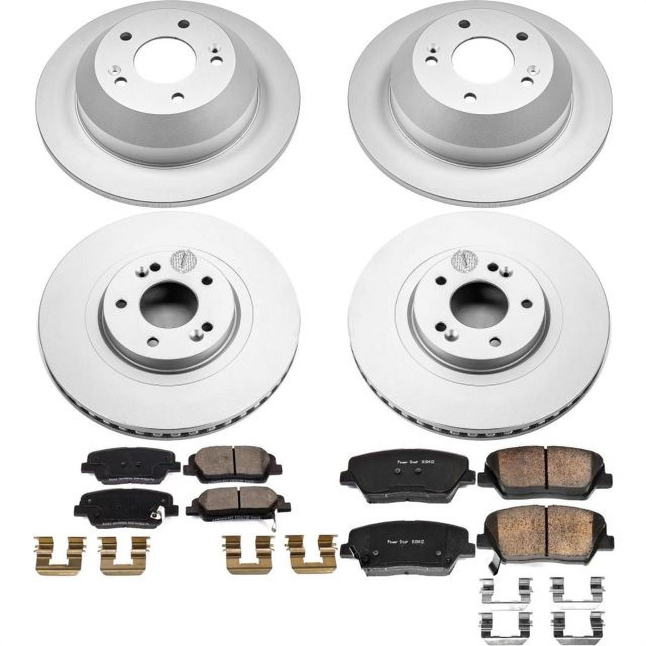 PowerStop Front and Rear Geomet Coated Brake Rotor and Pad Kit Fits: HYUNDAI KIA Select Models CRK8009