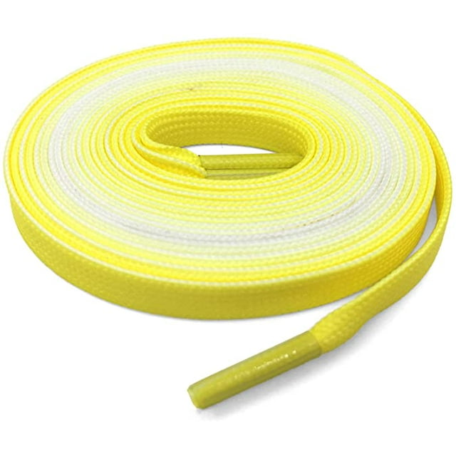 Flat Colorful Shoelaces Gradient Rainbow Shoe Lace Shoestring 2 Pair, Lemon Yellow, 39 inches(100CM)