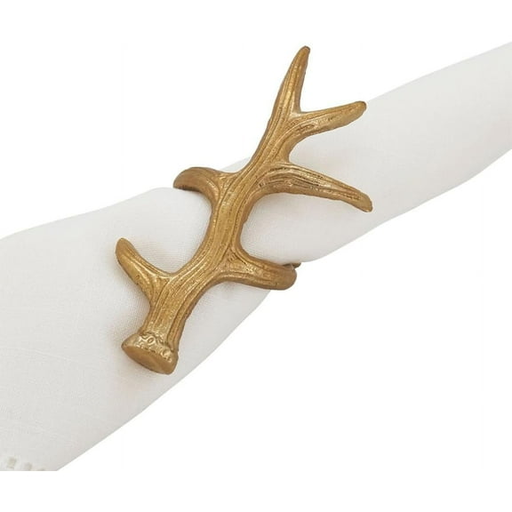 Fennco Styles Rustic Antler Design Aluminum Napkin Rings, Set of 4 - Gold Branch Napkin Holders for Home Decor, Banquets, Holiday and Special Occasions