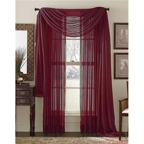 Linda Voile Sheer Solid Window Scarf, Burgundy, 55x216