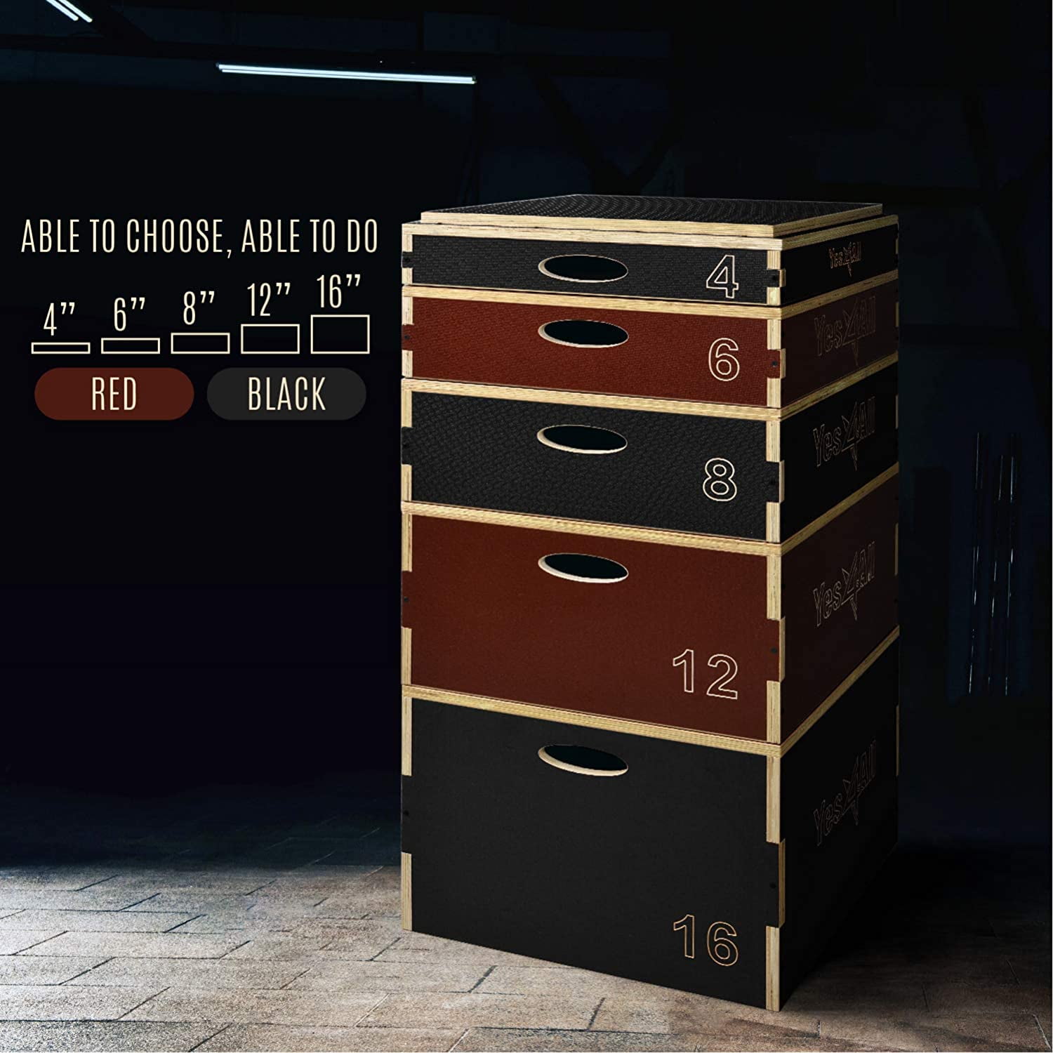 Yes4All 8 in Stackable Wooden Plyo Box, with Anti-Slip Surface for Home Gym, Black