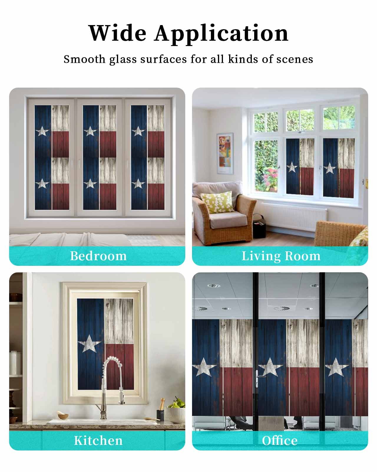 Window Privacy Film Texas Stars Stained Glass Window Film Decorative Sun Block Window Cover Navy Blue Red Retro Gray Wooden Window Clings Static Adhesive Sticker for Bathroom 23.6"x78.7"