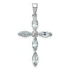 925 Sterling Silver Polished Fancy cut out back Rhodium Aqua and Diamond Religious Faith Cross Pendant Necklace Jewelry