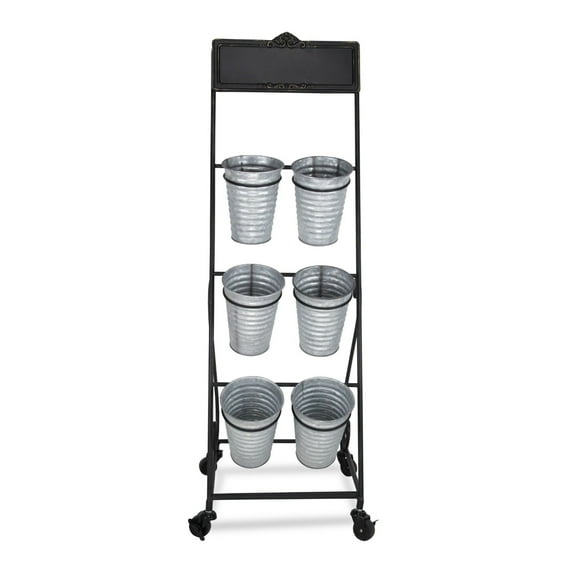 Contemporary Home Living 45.25" Black and Silver Rolling Cart with Removable Planter Pots