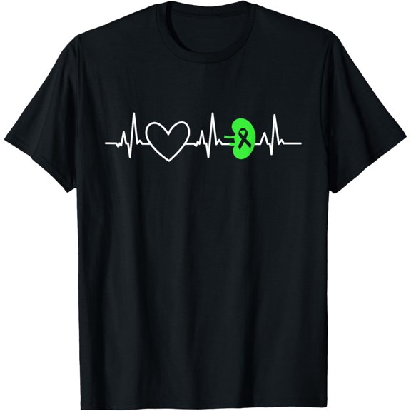 Kidney Disease Awareness Heartbeat Transplant Organ Donor T-ShirtMen and women can wear, black T-shirts, gifts. Age: M,L,XL 2XL, 3XL, 252XL