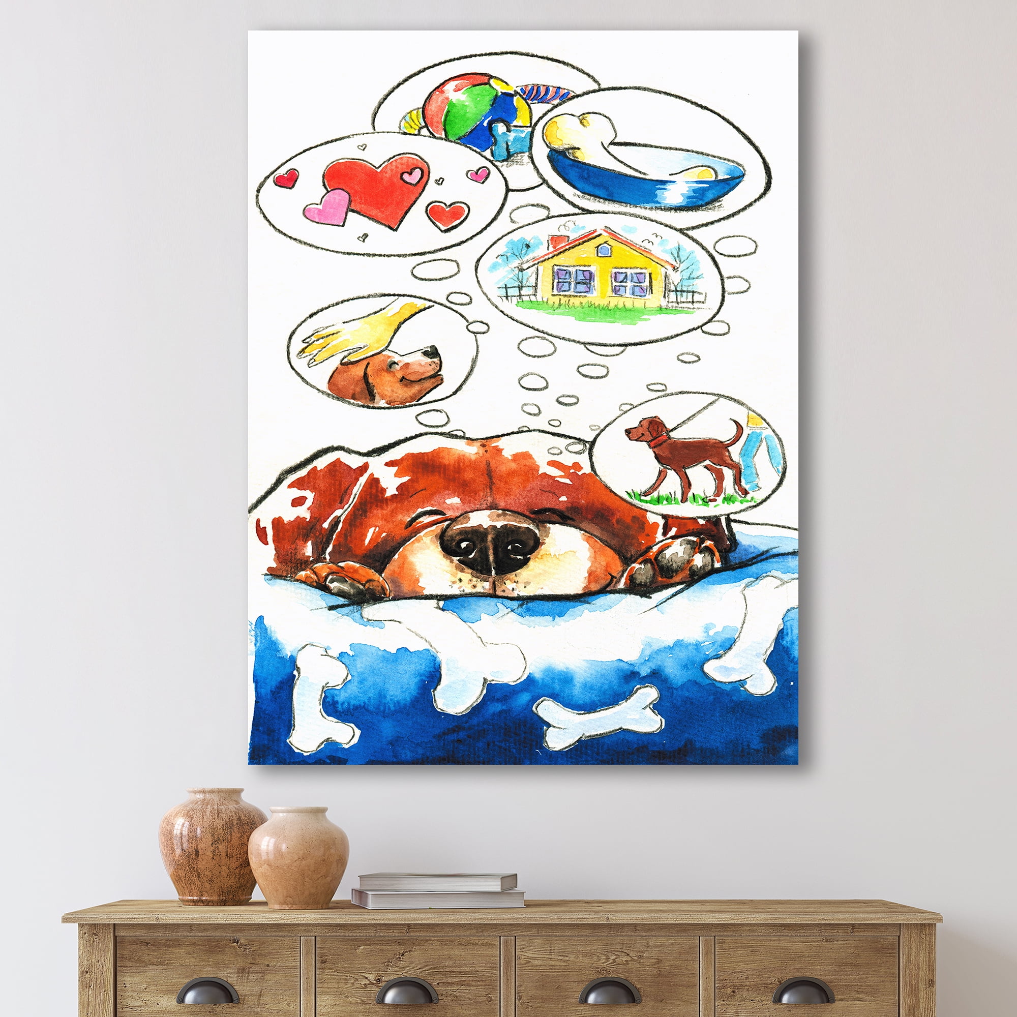 Designart ' Dog Having Dreams ' Children's Art Canvas Wall Art Print