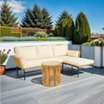 thumbnail image 3 of 4 Piece L-Shaped Patio Wicker Outdoor 5-Seater Sectional Sofa Seating Group Conversation Sets, Beige, 3 of 6