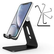 Adjustable Cell Phone Stand OMOTON Aluminum Desktop Cellphone Stand with Anti-Slip Base and Convenient Charging Port Fits All Smart Phones Black