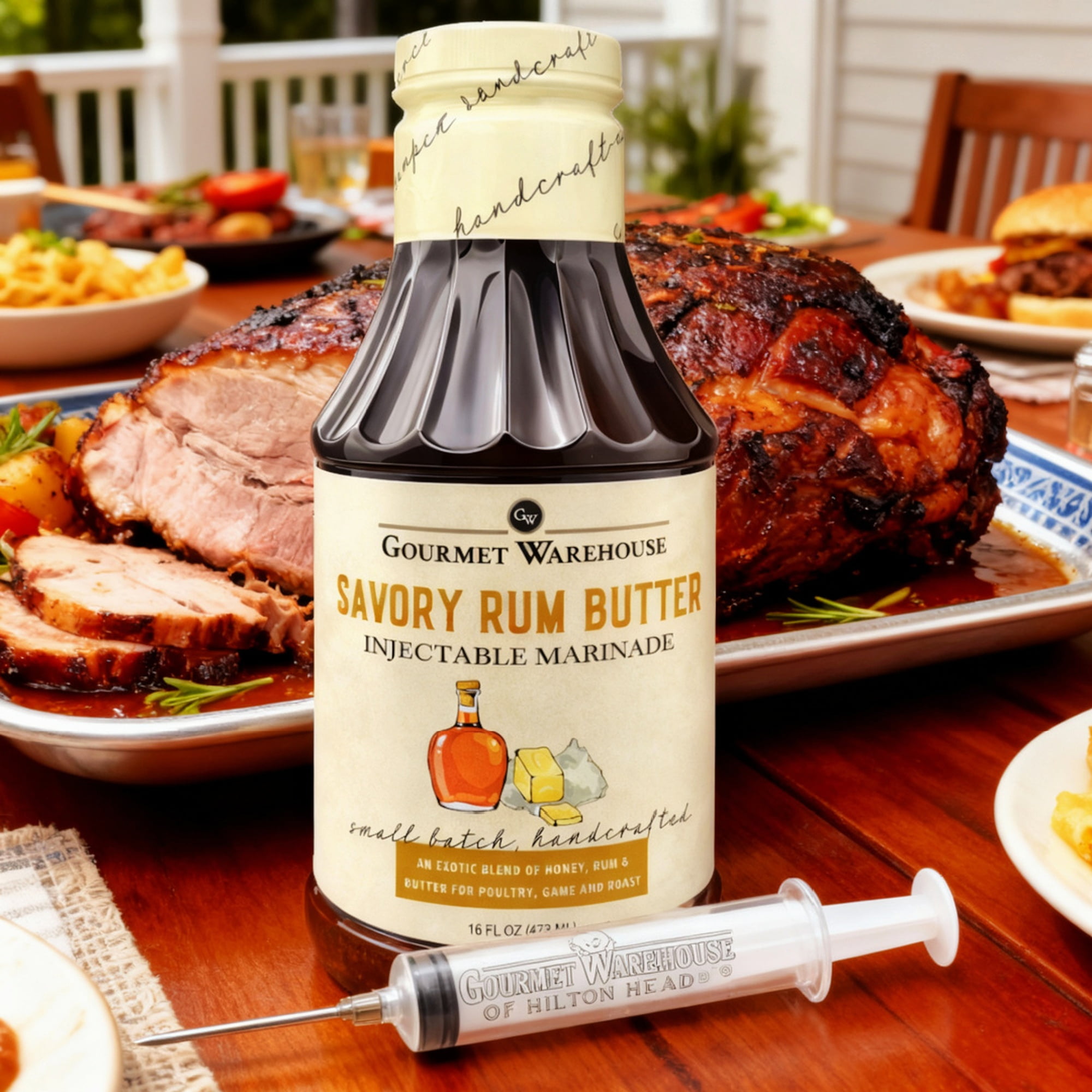 Gourmet Warehouse Savory Rum Butter Injectable Marinade, 16 fl oz – Includes Marinade Injector for Poultry and Roasts