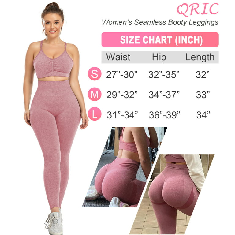 QRIC Women's High Waist Workout Vital Seamless Leggings Butt Lift Yoga  Pants Stretchy Fitness Gym Tights Pink, L 