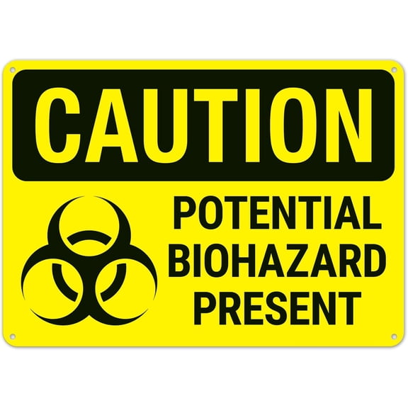 Caution Potential Biohazard Present With Graphic Sign Metal Sign 12X8 Inches