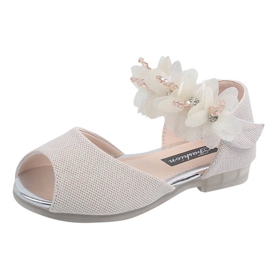 LNMQLPDBS Little Girl Shoes Solid Color Tulle Floral Decoration Shoes Low Heel Flower Gir Wedding Party Dress Shoes Comfort Princess Shoes for Kids Toddler Girls Sandals Beige 2 Years