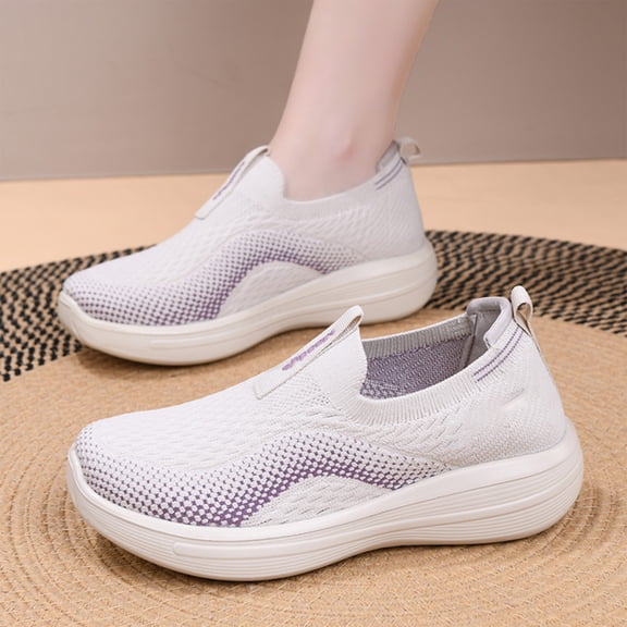 Soft Sole Comfort Slip On Shoes For Women, Casual Breathable Walking Flats, Lightweight Fashion Sneakers For Shopping Trips
