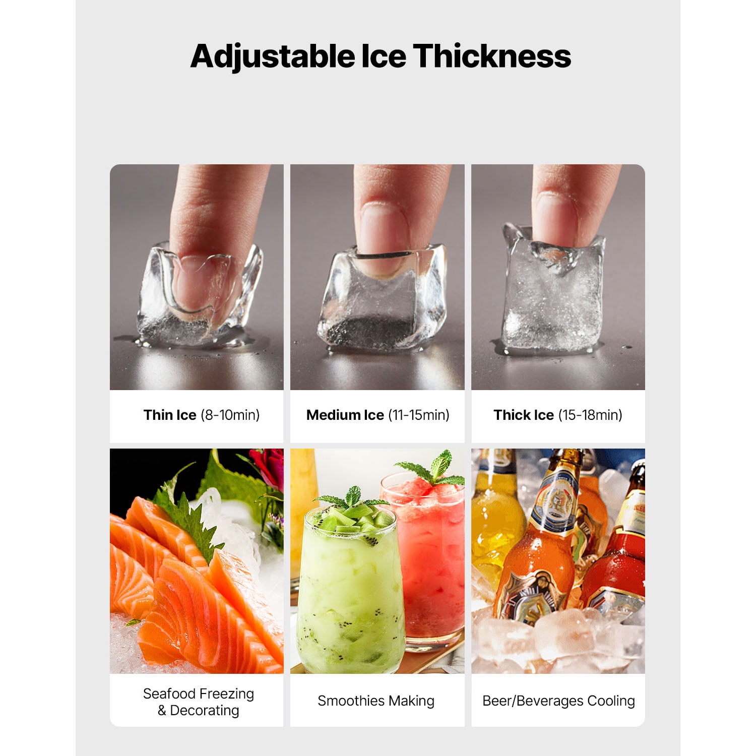 KFFKFF Commercial Ice Maker Machine - 450 Lbs/Day Stainless Steel Ice Machine with Programmable Ice-Making, Self-Cleaning Function, Adjustable Ice Thickness, Suitable for Restaurants, Bars, Cafes