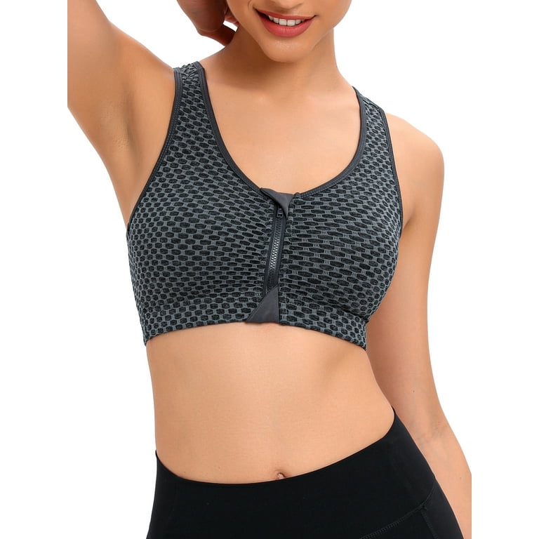 FOCUSSEXY Women's Sports Bra Wireless Post Surgery Bra Zip Front with  Removable Pads Tank Top Bra Yoga Bra for Workout Fitness