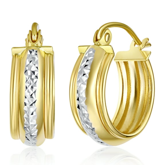 Wellingsale Ladies 14k Two Tone Gold Polished 6mm Huggies Hoop Earrings (15mm Diameter)