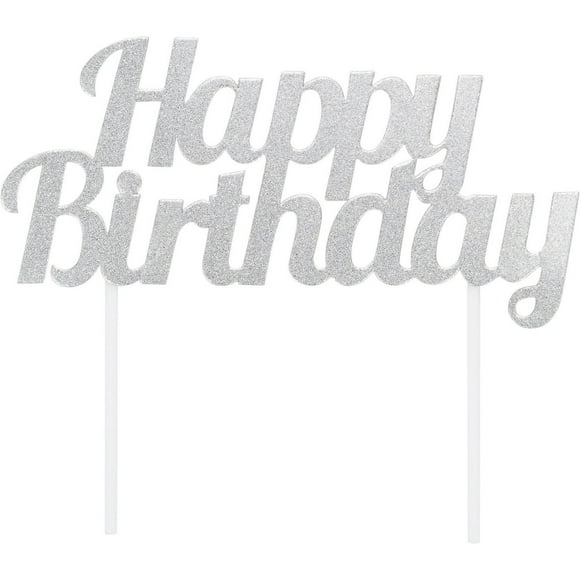 Cake Top HBD Slv Glt, 6" x 7"